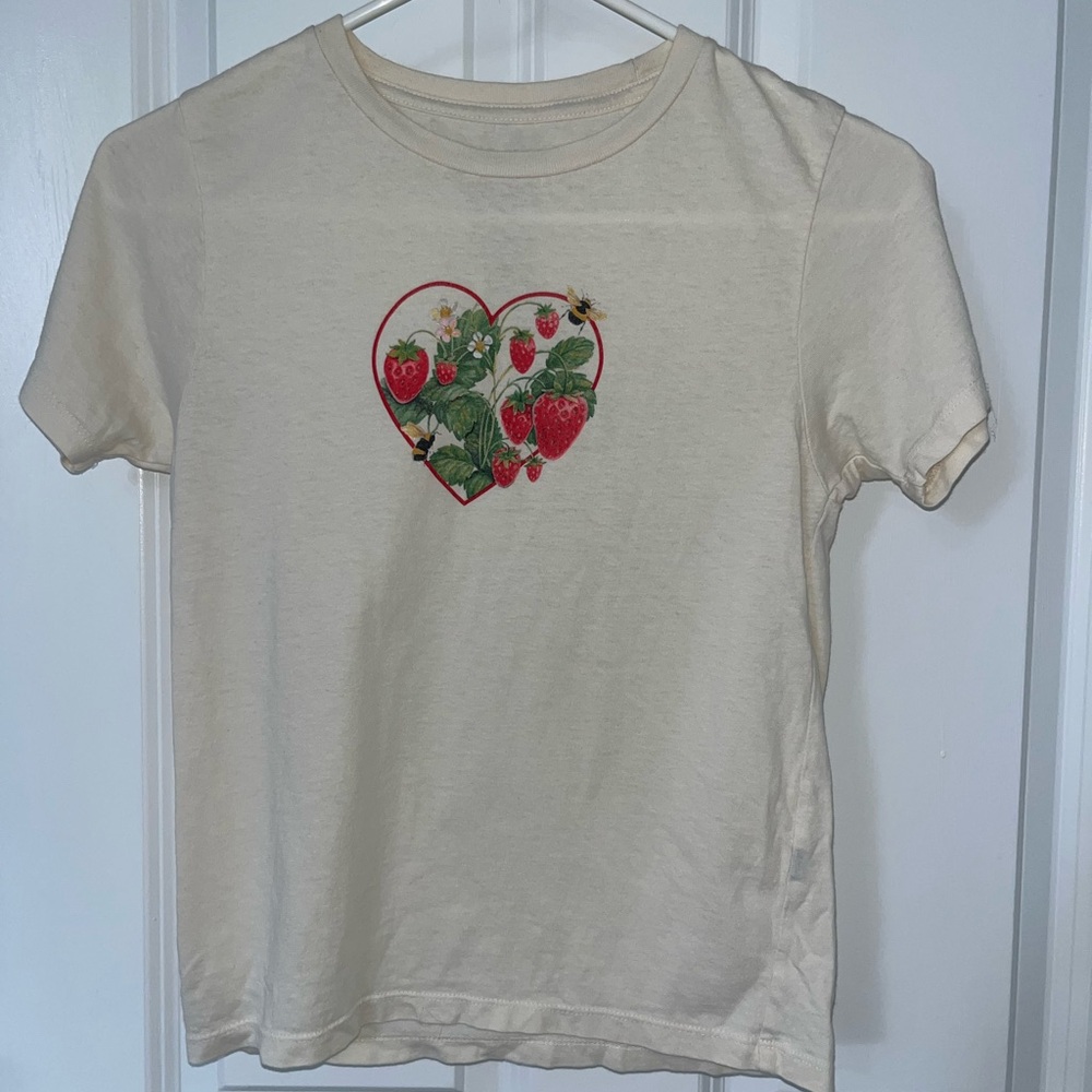 PacSun Cream Short Sleeve Tee with Floral Heart